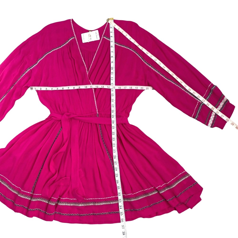 NEW FREE PEOPLE Delilah Embroidered Wrap Mini Dress Size M Pink Festival‎ Boho - Picture 8 of 11